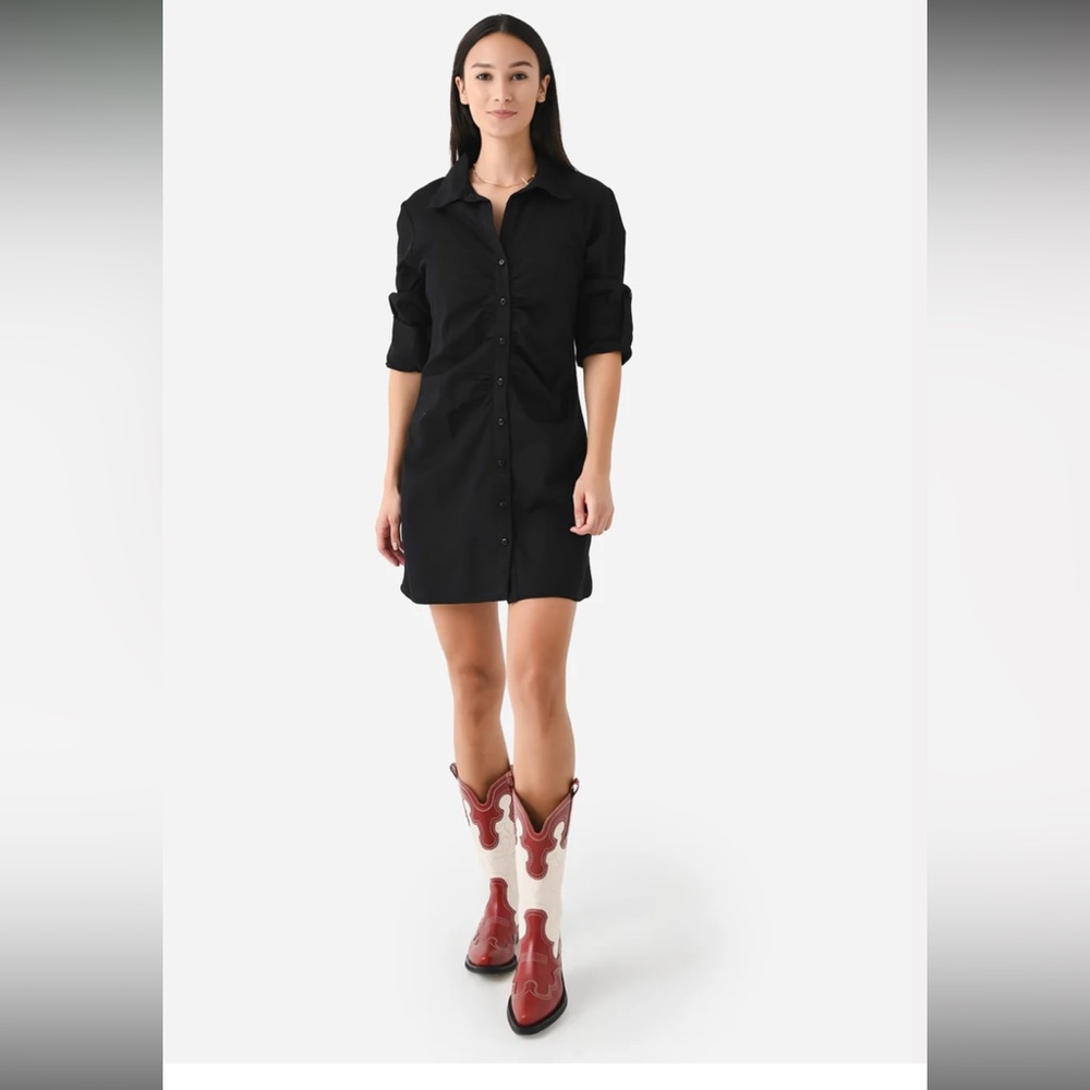 STARK x Kourtney dress black button down shirt dress cinched adjustable sleeves